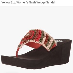 Yellow Box sz 8 Nash‎ Wedge Platform Crocheted Thong BOHO